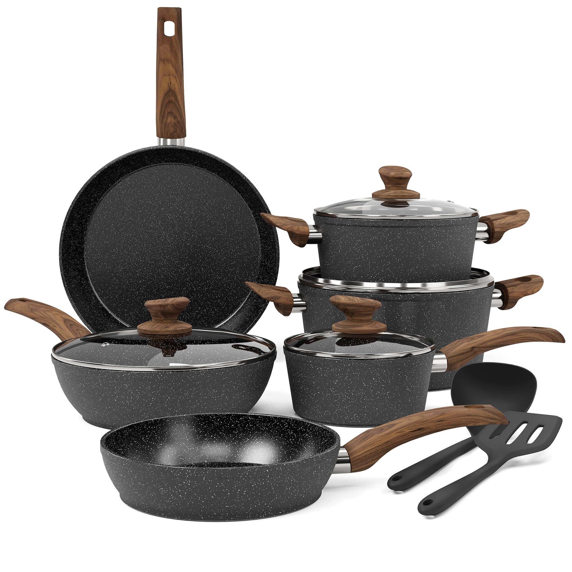 Batterie De Cuisine GiPP 21 Pièces - Revêtement Granit Antiadhésif - Compatible Induction - Sans PFOA/PFOS